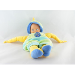 Doudou poupée salopette orange rose fleur NOUNOURS