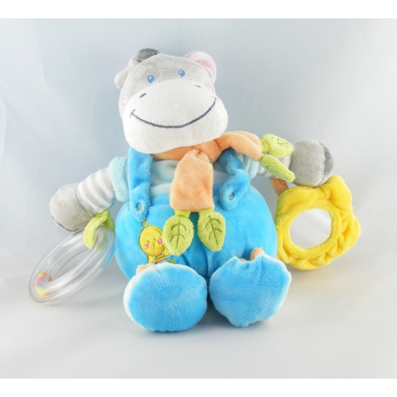 Doudou zébre ane bleu oiseau miroir NICOTOY