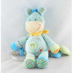 Doudou plat Zébre bleu rayé feuille foulard jaune NICOTOY