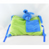 Doudou semi plat coussin lapin bleu vert AIR FRANCE