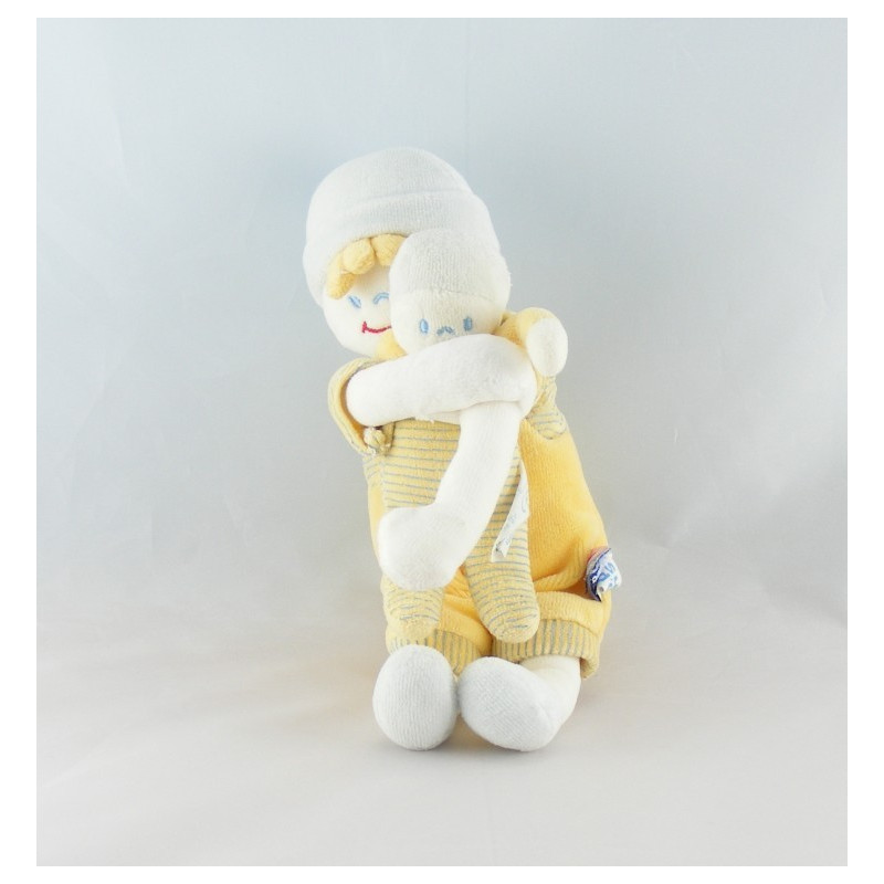 Doudou poupée fille robe rayé bleu SUCRE D'ORGE