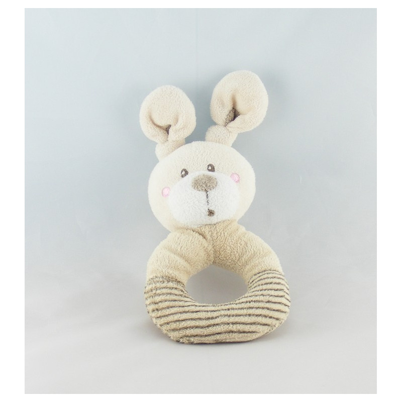 Doudou plat Lapin Beige rayé NICOTOY