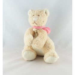 Doudou chat ours beige blanc rose fleur BENGY lot de 2