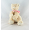 Doudou chat ours beige blanc rose fleur BENGY lot de 2