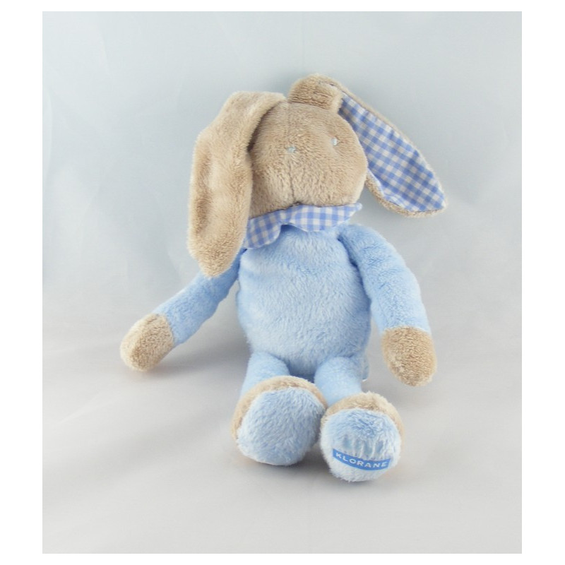 Doudou hochet quille Lapin beige bleu KLORANE