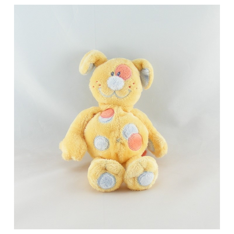 Doudou chien jaune tache rouge bleu NATTOU