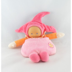 Doudou Poupée lutin rose violet avec grelot coeur brodé Corolle