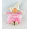 Doudou Poupée lutin rose fleur brodée avec grelot  Corolle