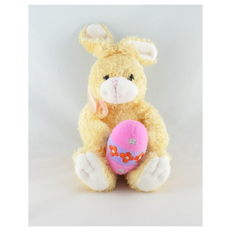 Doudou lapin gris oeuf de pâque rose GIPSY