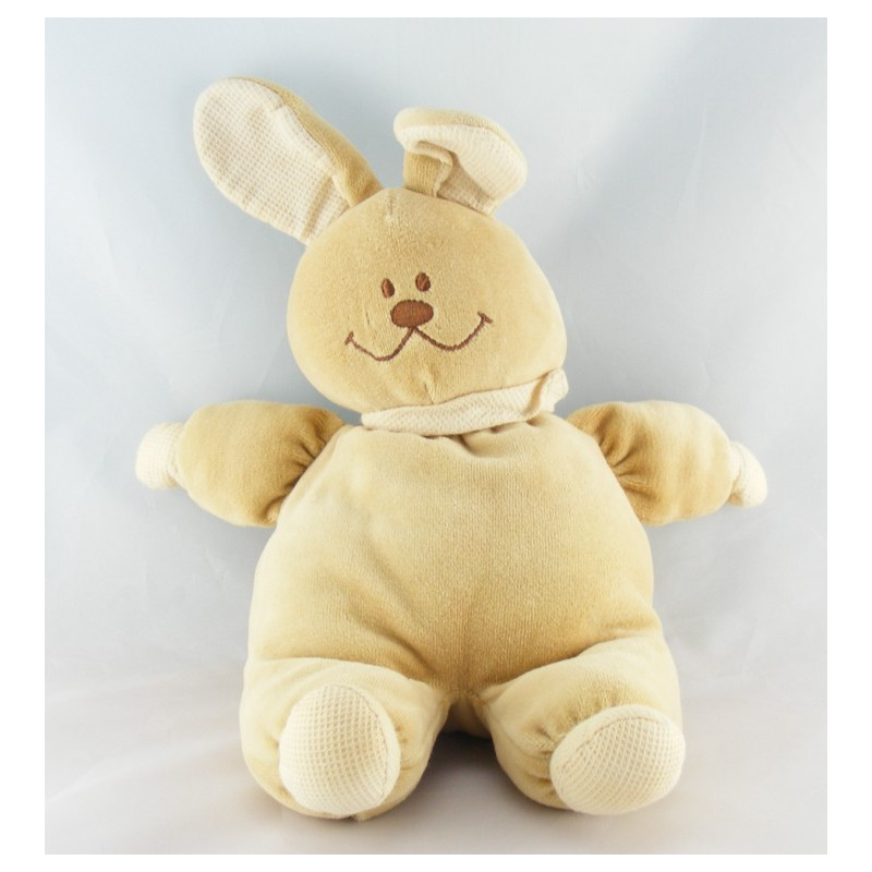 Doudou lapin beige blanc noeud marron NOUKIE'S