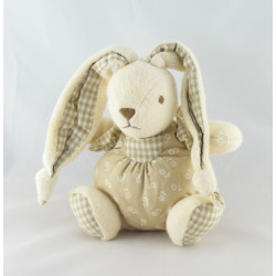 Doudou lapin boule blanc beige fleurs NOUNOURS  