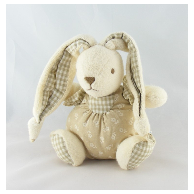 Doudou lapin boule blanc beige fleurs NOUNOURS  