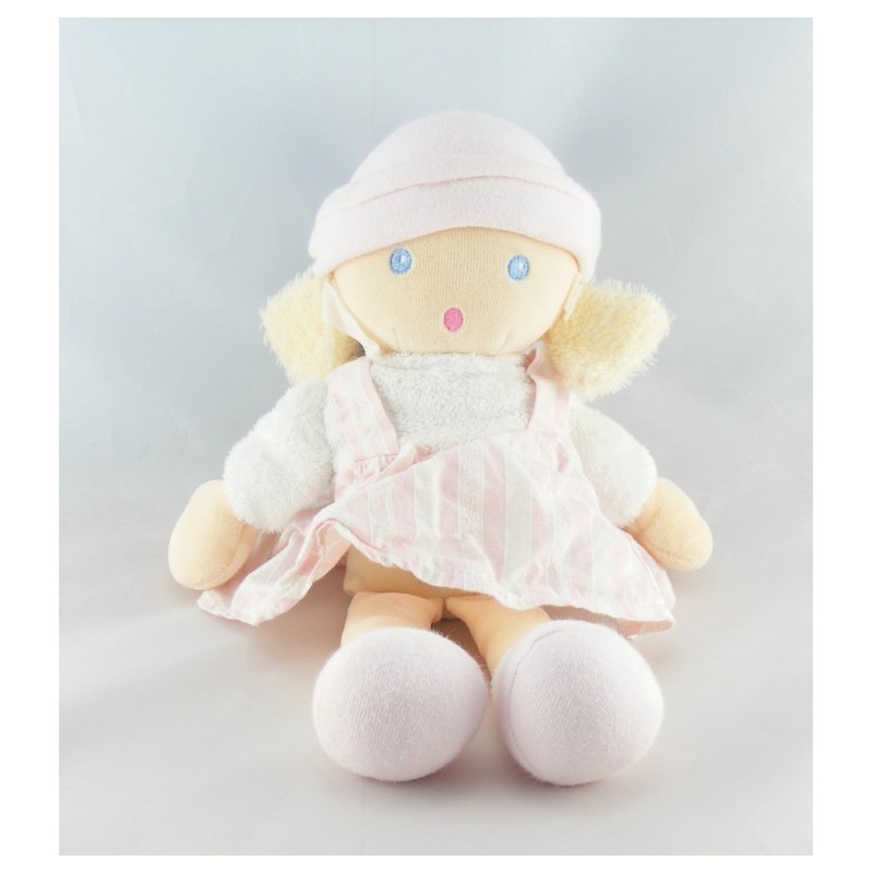 Doudou poupée lutin fille robe rayé bleu TARTINE ET CHOCOLAT