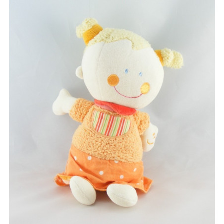 Doudou musical poupée fille nattes blondes robe orange BABYSUN