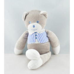 Doudou ours gris blanc noeud rose Musti de Mustela