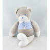 Doudou ours gris blanc noeud rose Musti de Mustela