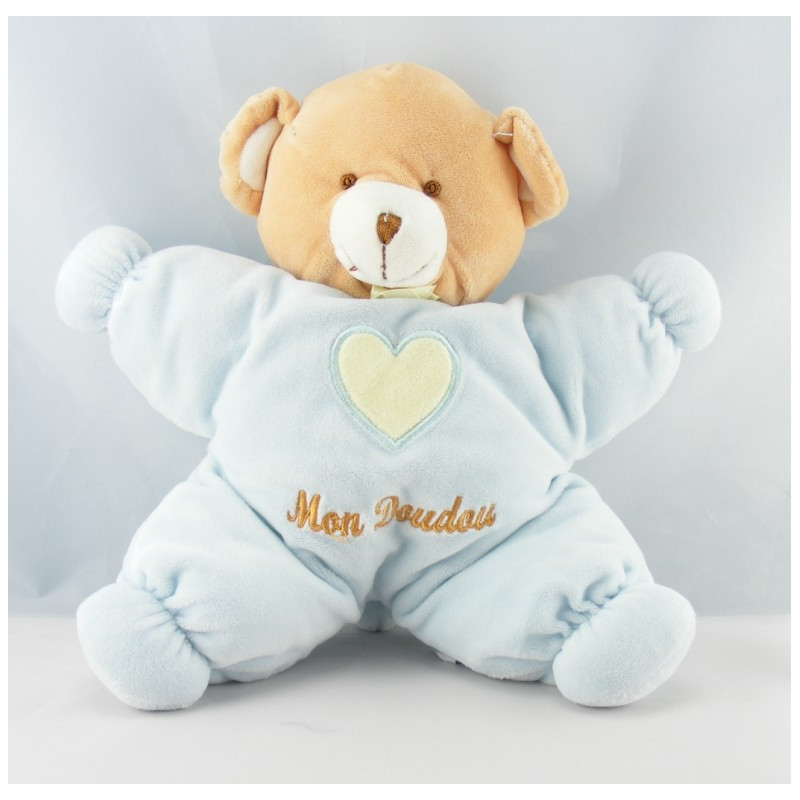 Doudou semi plat ours rose orange coeur jaune NOUNOURS