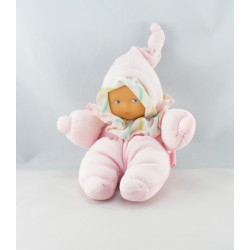 Doudou poupon bébé rose col fleurs COROLLE 