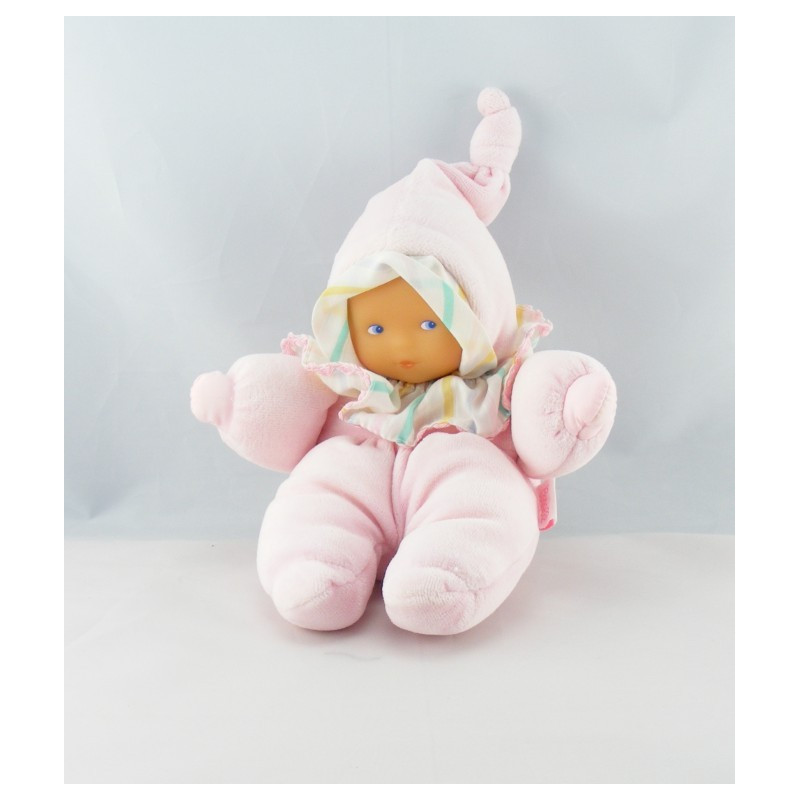 Doudou poupon bébé rose col fleurs COROLLE 