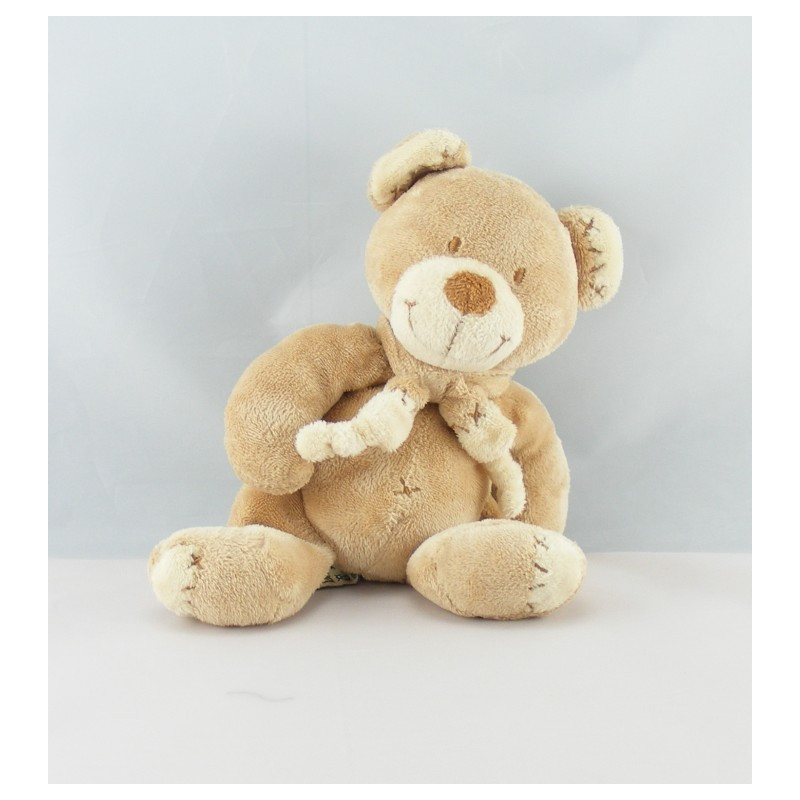 Doudou ours écru beige avec écharpe NICOTOY