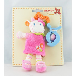 Doudou semi plat vache rose pois foulard vert oiseau NICOTOY