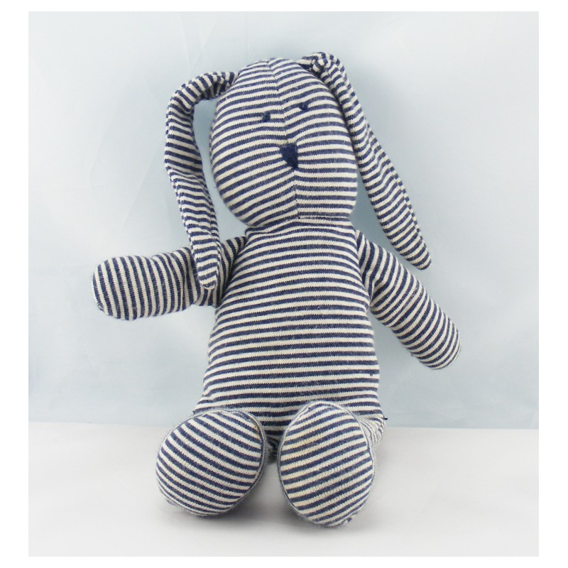 Doudou lapin gris pull rayé noir PETIT BATEAU 