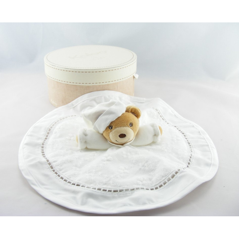 Doudou plat rond blanc ours dragée KALOO