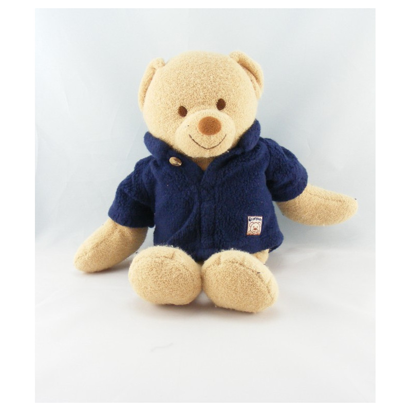 Doudou ours beige manteau bleu marine JOLLYBABY