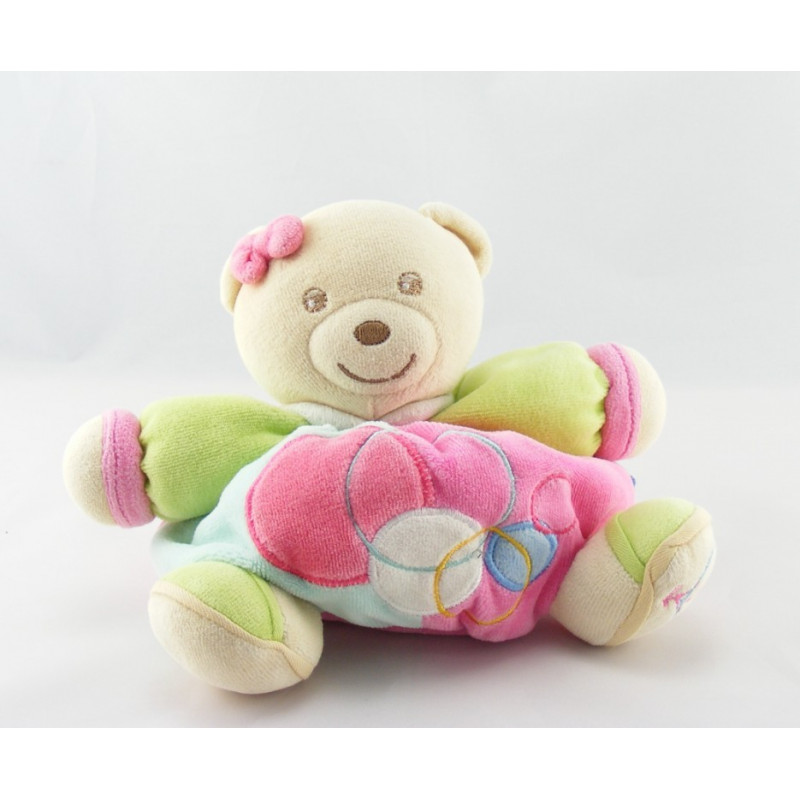 Doudou ours vert rose bleu cercles ballons KALOO