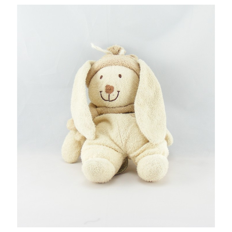 Doudou Lapin écru bonnet et foulard beige NICOTOY