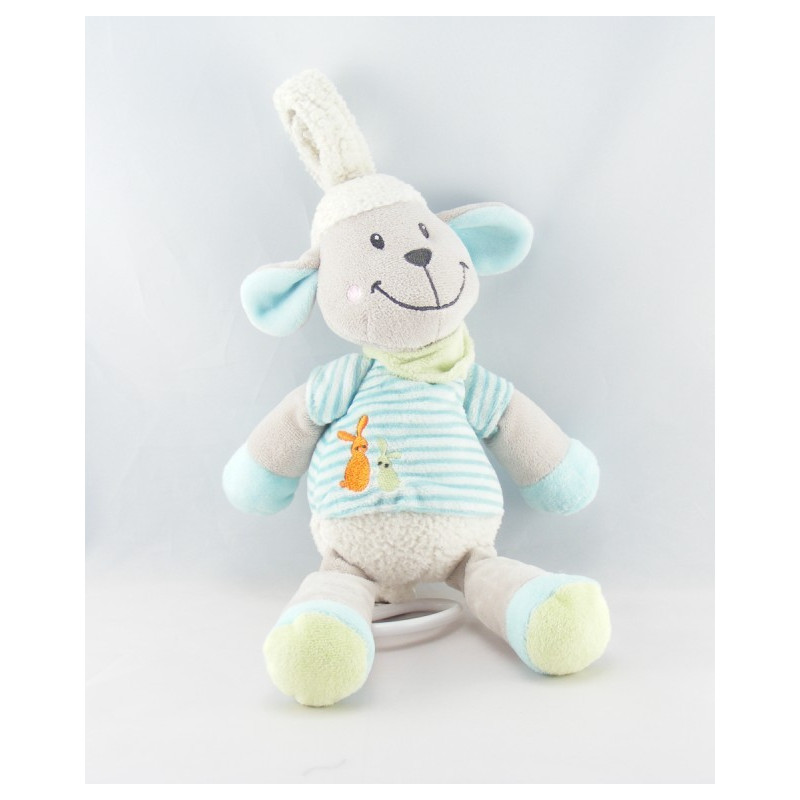 Doudou mouton pull rayé bleu lapins brodés NICOTOY