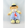 Doudou Ours jaune bleu marine cravate rouge TAKINOU