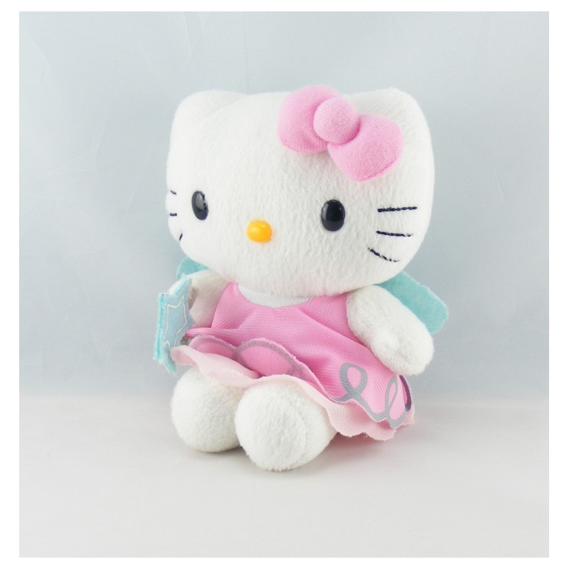 Doudou chat HELLO KITTY rose vert fleurs SANRIO LICENSE 