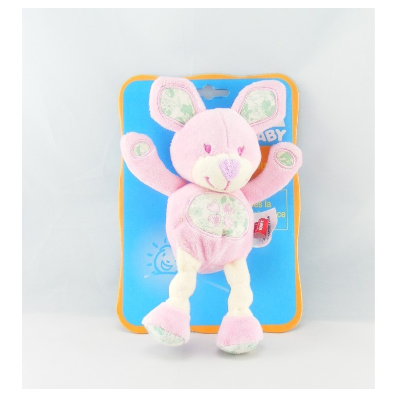 Doudou lapin rose fleur coeur TEX