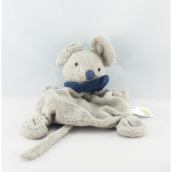 Doudou plat souris blanche foulard bleu marine BABYSUN