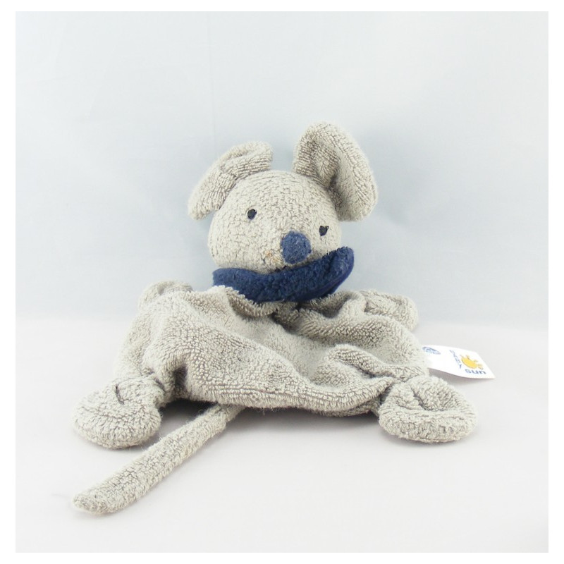Doudou plat souris blanche foulard bleu marine BABYSUN