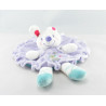 Doudou plat rond lapin blanc bleu fleur NICOTOY