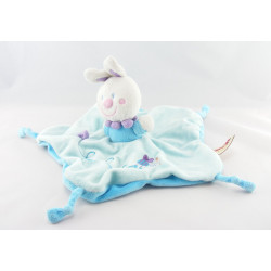Doudou plat lapin bleu rayé ABC attache tétine NICOTOY