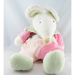 Doudou et compagnie semi plat souris rose Léonie avec bébé