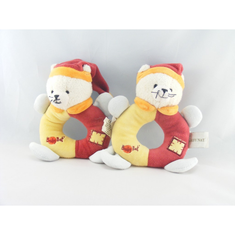 Doudou musical chat ours rouge jaune bleu BABY NAT