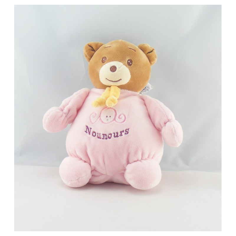 Doudou plat ours rose jaune NOUNOURS