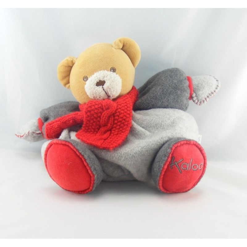 Doudou ours boule gris echarpe rouge KALOO