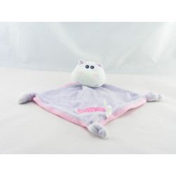 Doudou plat hippopotame mauve rose bonbon PARADISE