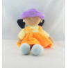 Doudou poupée fille métis robe orange bleu NOUNOURS