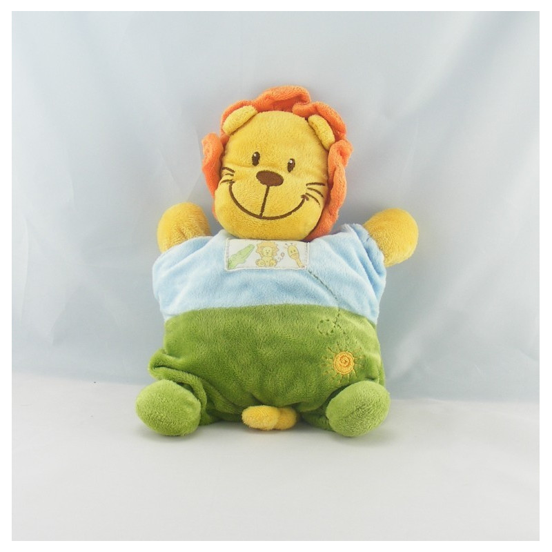 Doudou plat lion vert bleu MA PTITE TRIBU