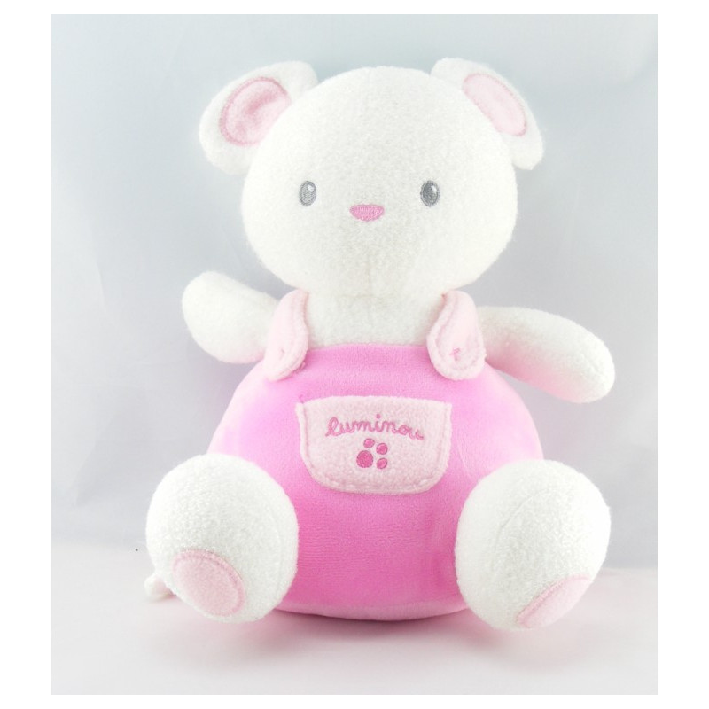 Doudou souris blanc rose écharpe LUMINOU JEMINI 