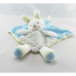 Doudou plat rond lapin bleu vert capuche NICOTOY
