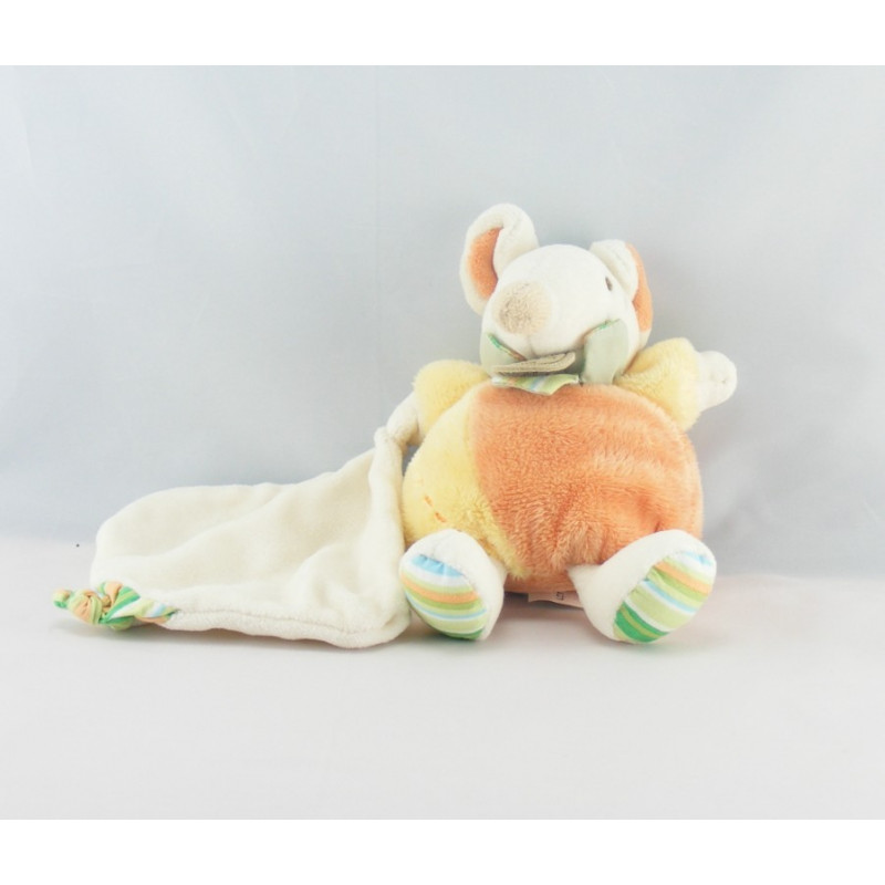 Doudou et compagnie souris blanc rose vert mouchoir 