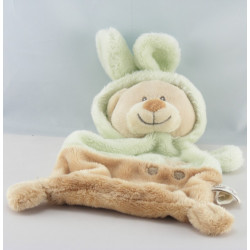 Doudou plat ours déguisé en lapin vert beige GRAIN DE BLE