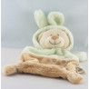 Doudou plat ours déguisé en lapin vert beige GRAIN DE BLE